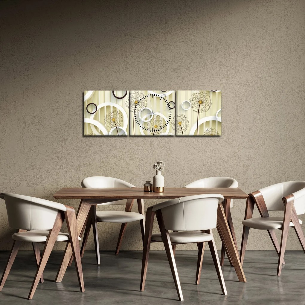 Tablou abstract a păpădiei (cu ceas) (90x30 cm)