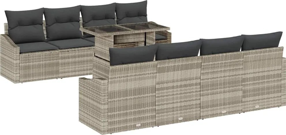 vidaXL Set de canapele pentru grădină 9 pcs Gri deschis poliratan