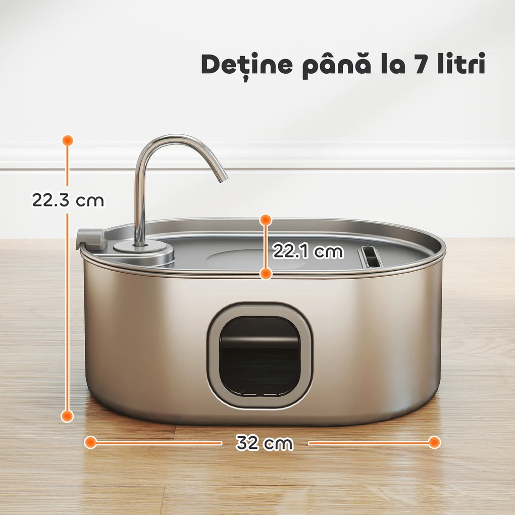 PawHut Fântână Apă Inox Automată 7L | Aosom Romania
