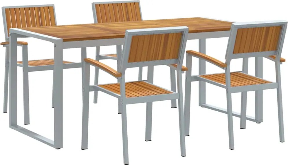 vidaXL Set de masă pentru grădină 5 pcs Gri Lemn Solid de Acacia