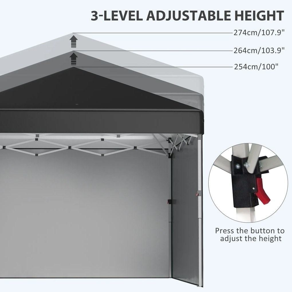 Outsunny Foisor Pop Up 3 x 3 (M) cu 2 pereti laterali, Saci de greutati pentru picioare si geanta de transport, Negru | Aosom Romania