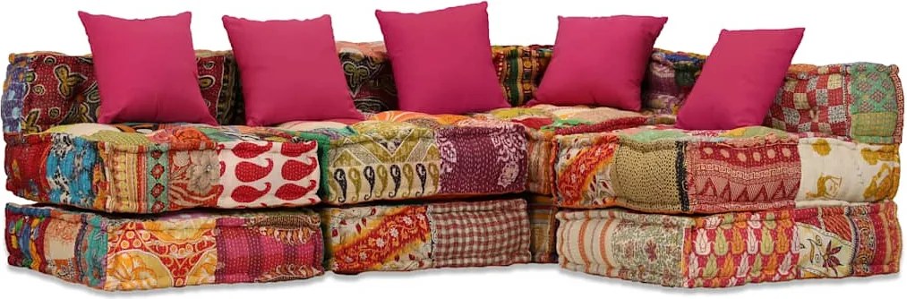 vidaXL Canapea puf modulară cu 4 locuri, petice, material textil