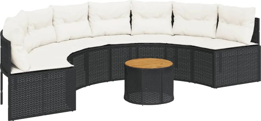vidaXL Canapea de grădină cu perne, semi-rotundă, negru, poliratan