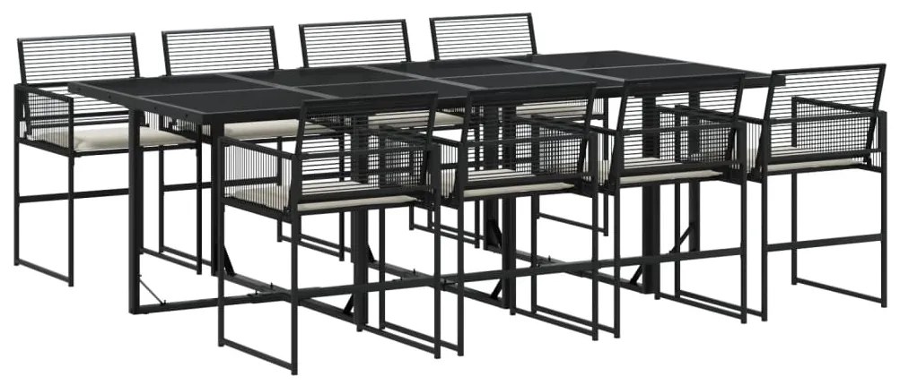 3295025 vidaXL Set mobilier de grădină cu perne, 9 piese, negru, poliratan