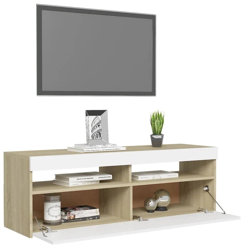 Comoda TV cu lumini LED, alb si stejar Sonoma, 120x35x40 cm 1, alb si stejar sonoma, 120 x 35 x 40 cm
