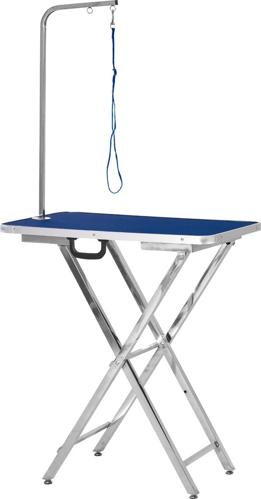 PawHut Masa de Toaleta Pliabila cu Maner Integrat, Brat Reglabil si Lesa, 70x45x74-81cm, Albastra | Aosom Romania