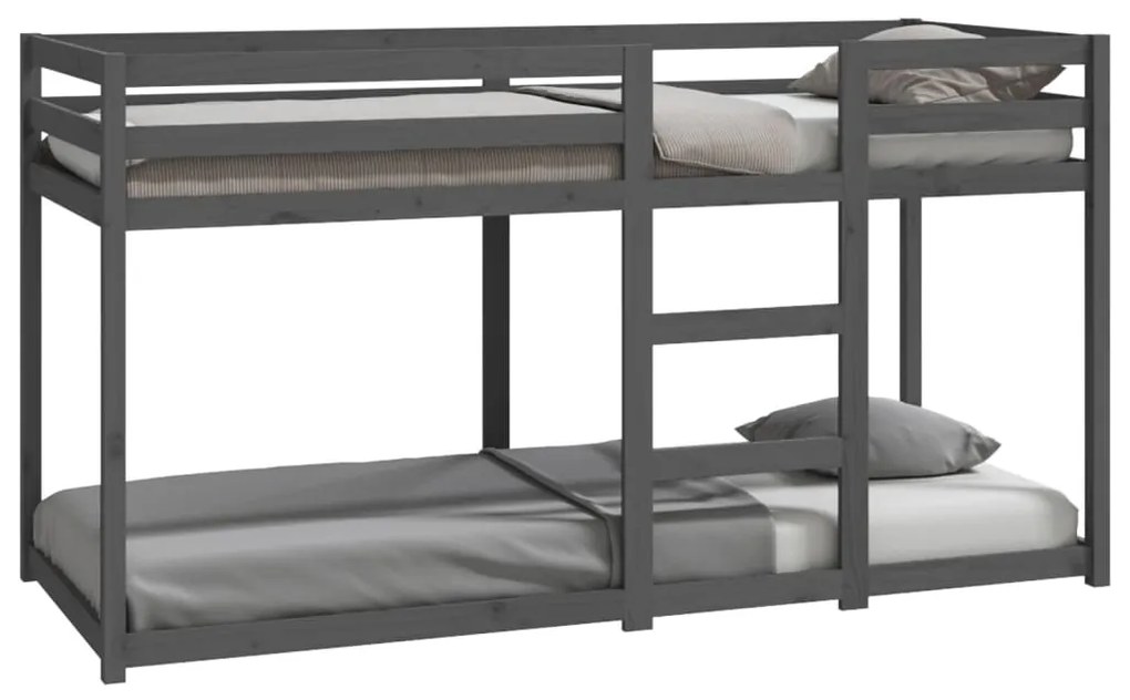 821646 vidaXL Pat supraetajat, gri, 90x200 cm, lemn masiv de pin