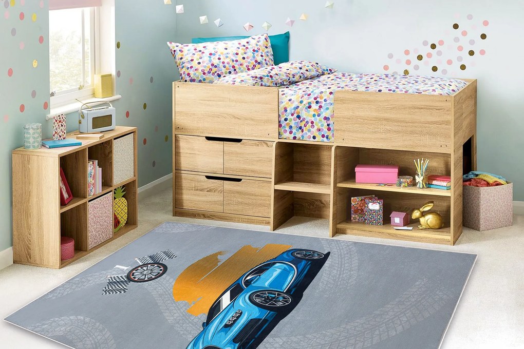 BAMBINO 41730 covor lavabil Mașină, cursă pentru copii anti-alunecare - gri / albastre