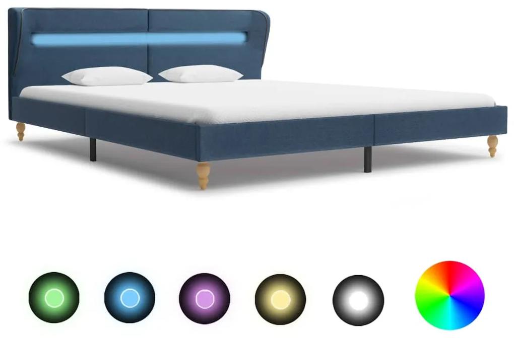 280605 vidaXL Cadru de pat cu LED-uri, albastru, 160x200 cm, material textil