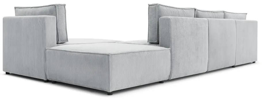 Colțar gri deschis cu tapițerie din catifea reiată (cu colț variabil) Nihad modular – Bobochic Paris