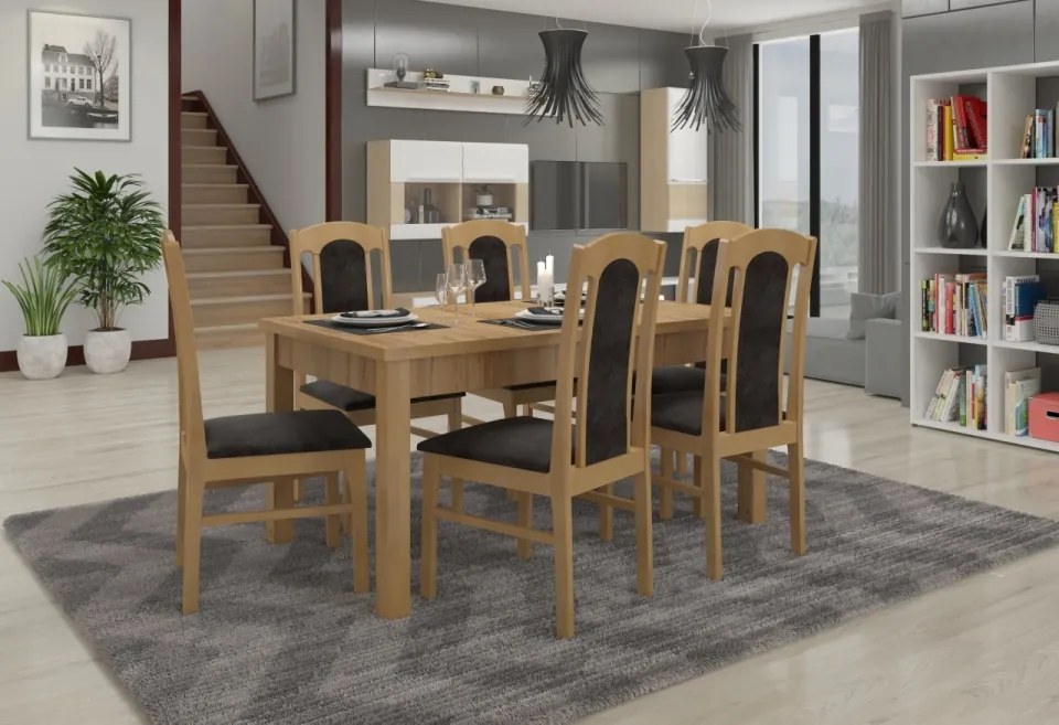 Set de masa extensibila si 6 scaune tapitate, RODOS 53, ADRK Furniture (Culoare: Stejar)