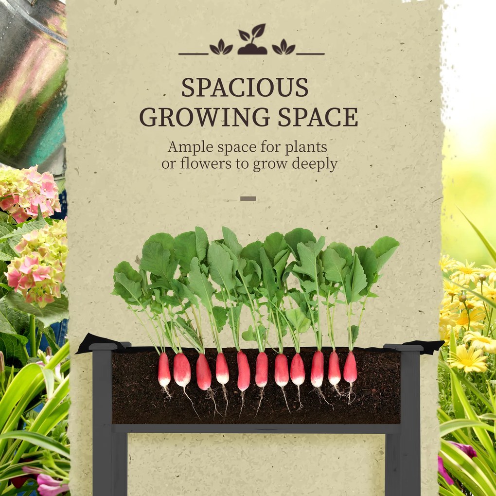 Outsunny Pat de Grădină Înălțat cu Acoperiș din PE, Jardinieră din Lemn pentru Exterior cu 4 Orificii de Drenaj, pentru Flori și Legume, pentru Grădină, Balcon, 121x55x117 cm, Gri Închis | Aosom Romania