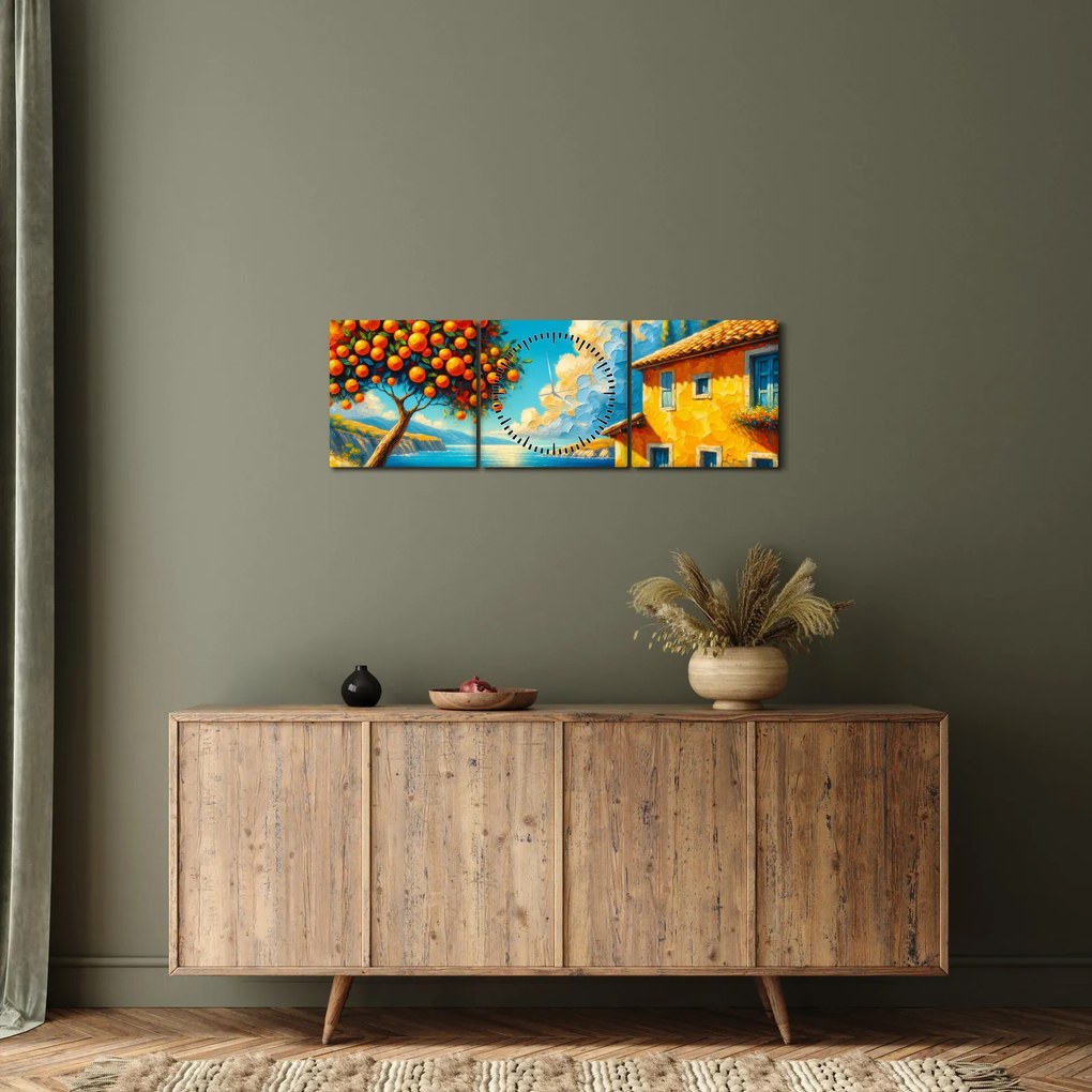 Tablou - Casă cu portocale II. (cu ceas) (90x30 cm)