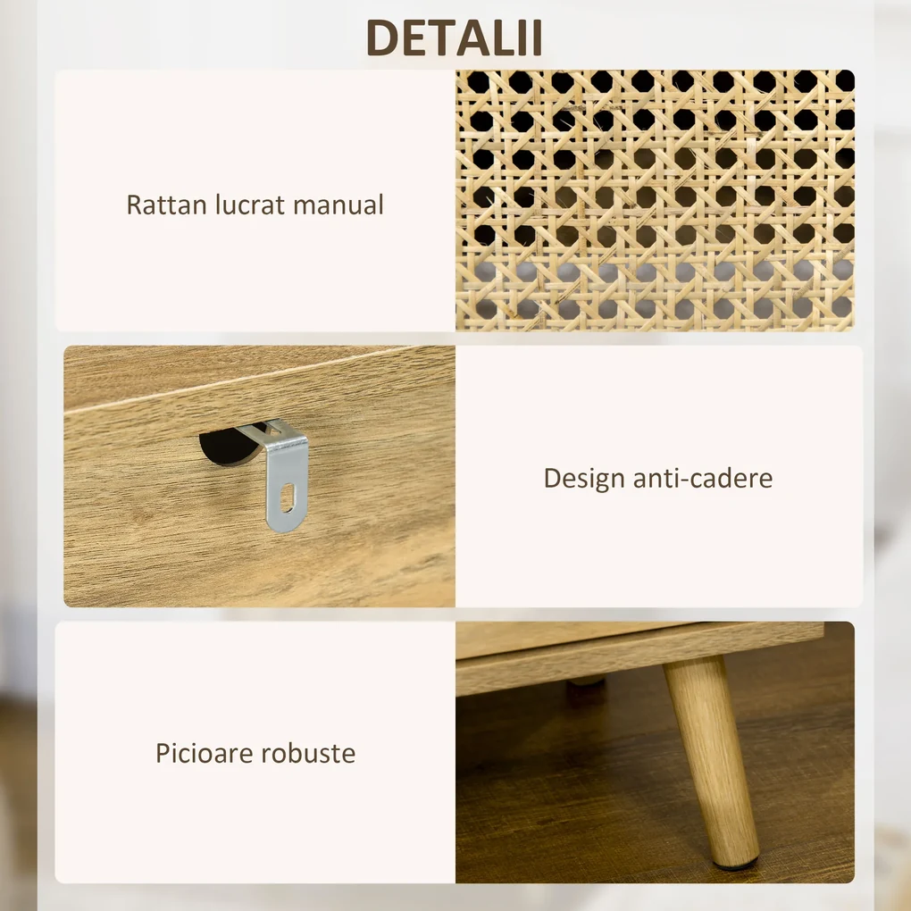 HOMCOM Set 2 Noptiere Moderne cu Dulap și Raft Deschis PAL Ratan MDF pentru Dormitor și Living 39x35x60 cm | Aosom Romania