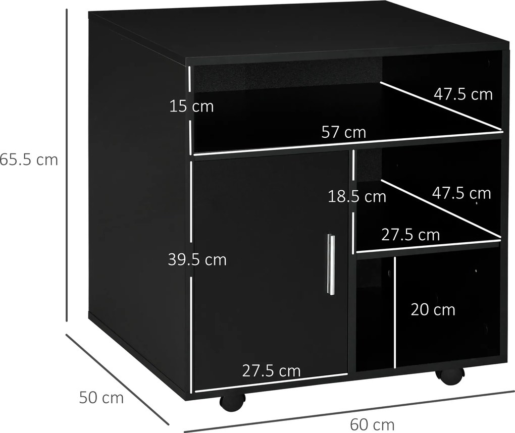 HOMCOM Suport de imprimantă organizator birou dulap ușă 3 nișe + blat mare panouri particule negru | Aosom Romania