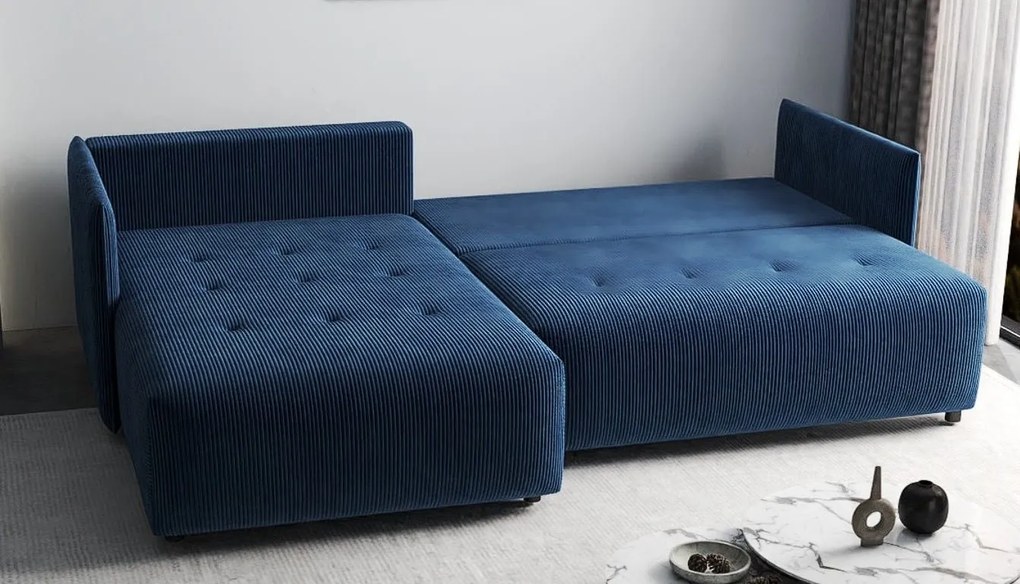 Colțar extensibil dumonde cu ladă de depozitare si sezut confortabil din spuma high-density, Malta Zoom Blue II 235x185 cm