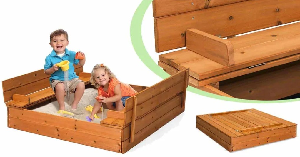 Lada de nisip din lemn cu bancute