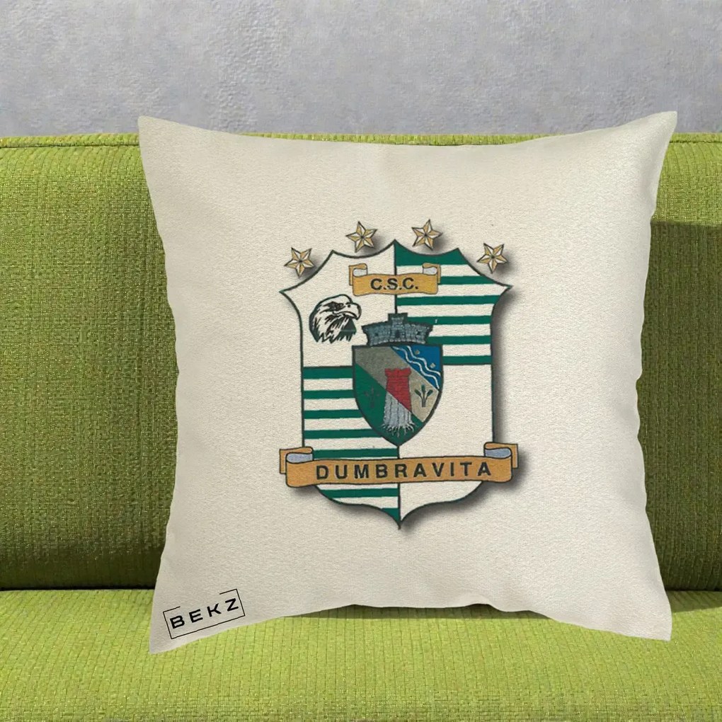 Perna Personalizata CSC Dumbravita Fotbal, 40x40 cm, Ecru, Husa Detasabila, Perna Inclusa, BEKZ®