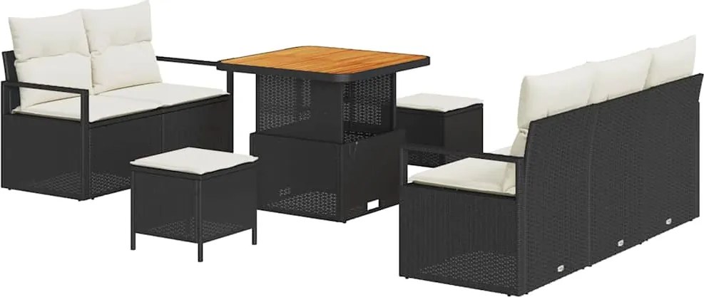 vidaXL Set de canapele pentru grădină cu pernă 8 pcs Negru și Crem