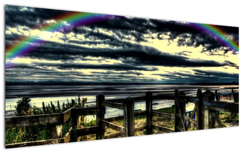 Tablou cu curcubeu deasupa mării (120x50 cm)