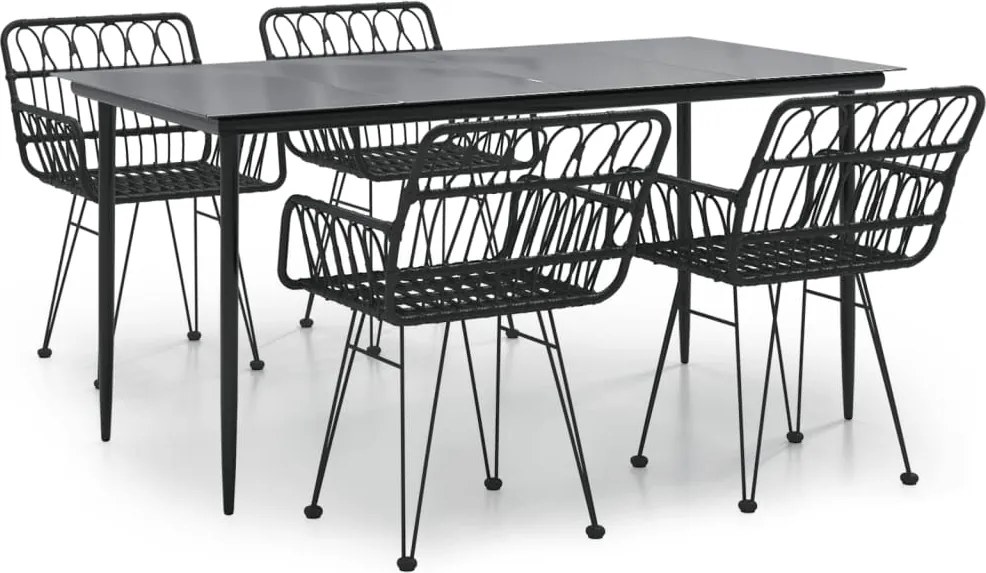 vidaXL Set mobilier de grădină, 5 piese, negru, poliratan