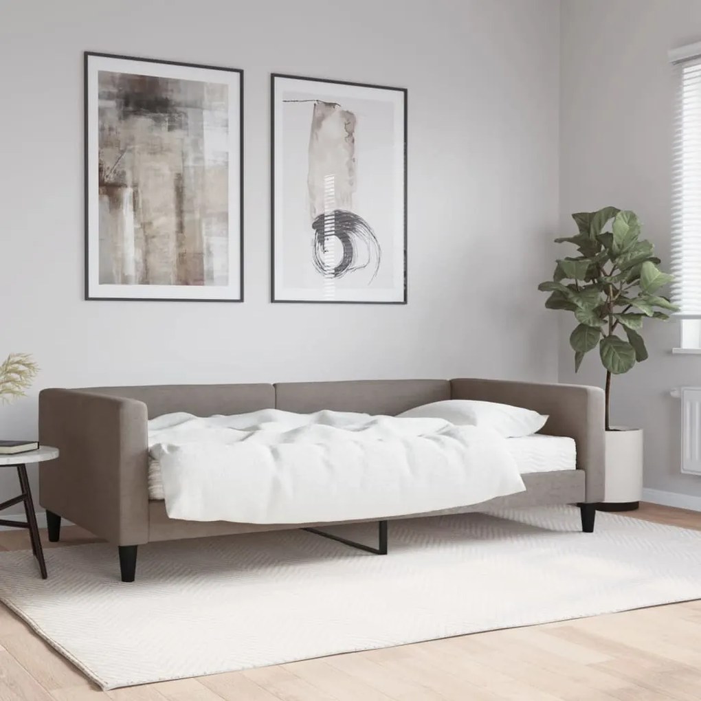 3196568 vidaXL Pat de zi cu saltea, gri taupe, 100x200 cm, textil
