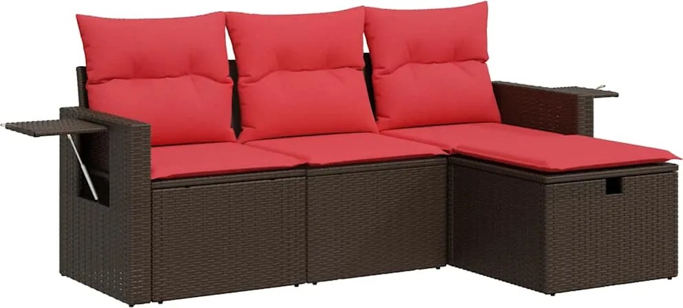 vidaXL Set canapele de grădină, 4 piese, cu perne, maro poliratan maro