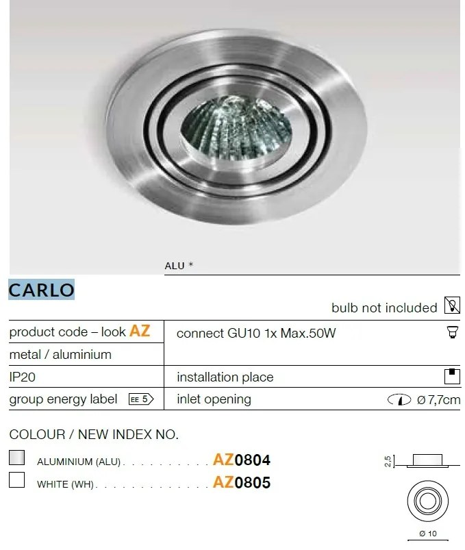Spot incastrat directionabil de tavan/plafon CARLO alb