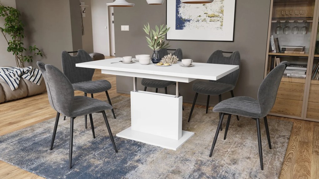 Mazzoni ASTON MINI Alb Mat - MĂSUȚĂ DE CAFEA MODERNĂ EXTENSIBILĂ REGLABILĂ PE ÎNĂLȚIME MASĂ TRANSFORMABILĂ