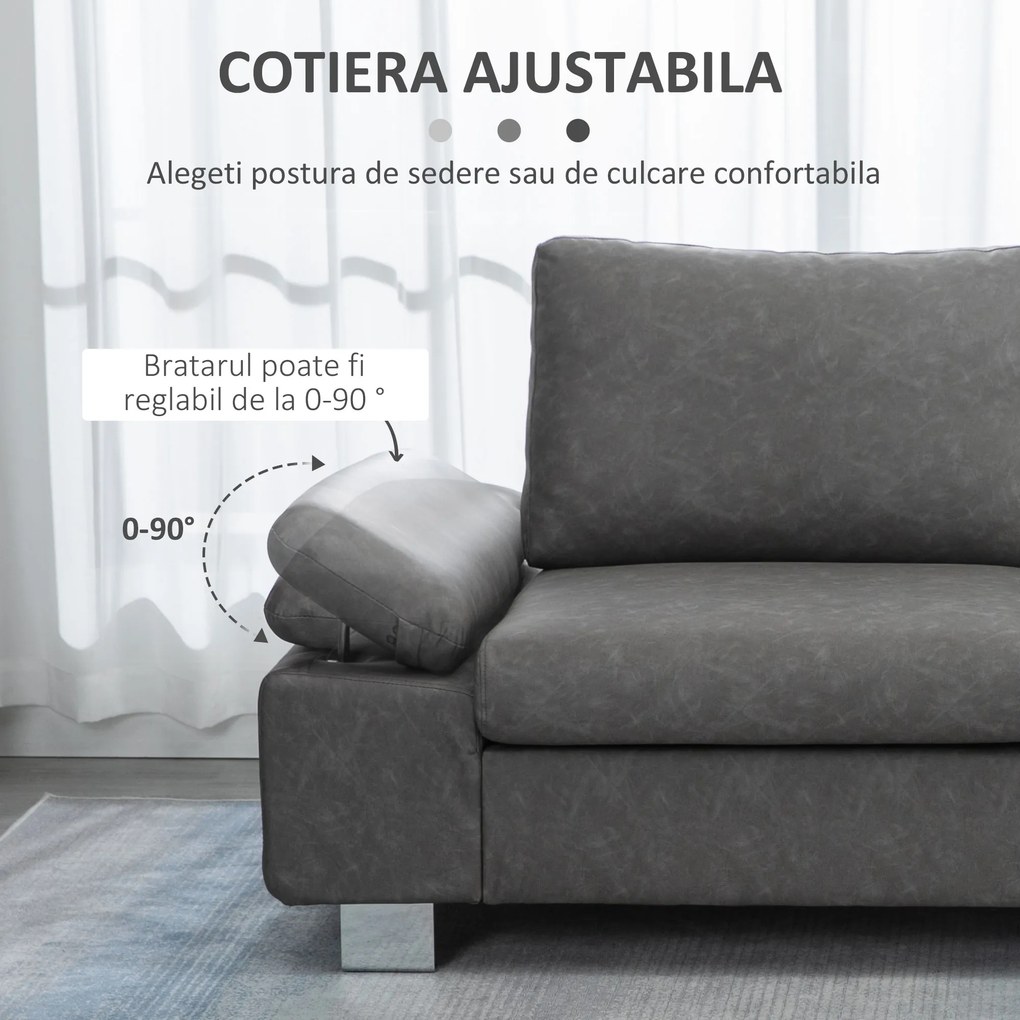 HOMCOM Canapea moderna dubla de lux cu 2 locuri, canapea tapitata cu brate reglabile pentru camera de zi, birou, gri | Aosom Romania
