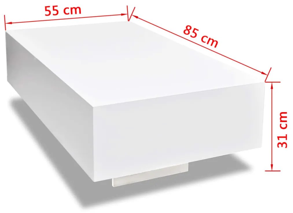 Masuta de cafea 85 cm, alb extralucios 1, Alb, 85 cm