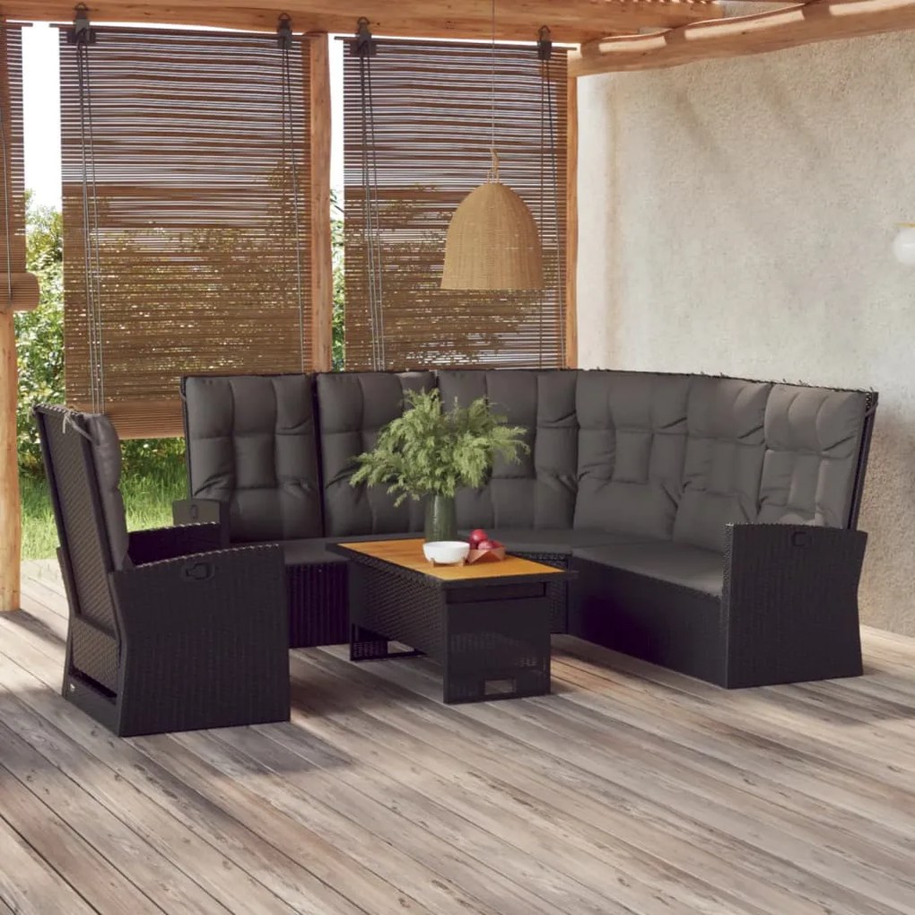 362177 vidaXL Set mobilier de grădină cu perne, 3 piese, negru, poliratan