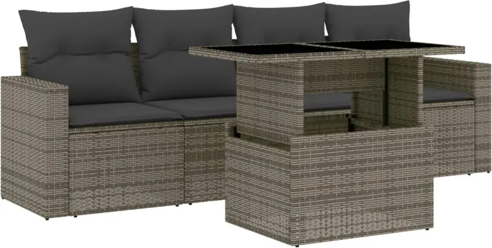 vidaXL Set canapea de grădină cu perne, 5 piese, gri, poliratan