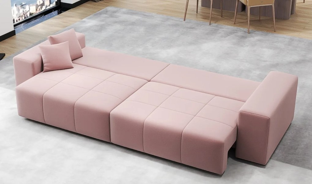 Canapea extensibilă dumonde cu ladă de depozitare si sezut confortabil din spuma high-density, Marbela Royal Roz XXL 295x100 cm