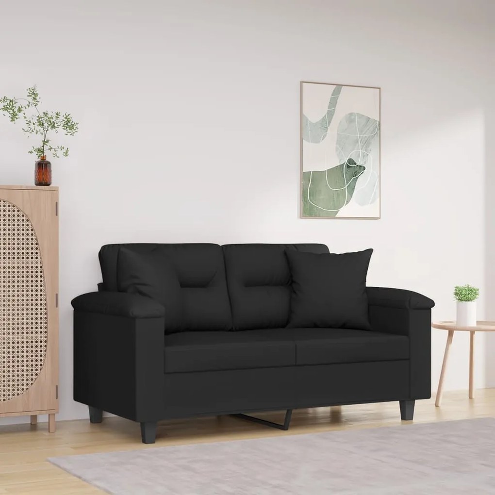 Canapea cu 2 locuri, cu perne, negru, 120 cm, microfibra