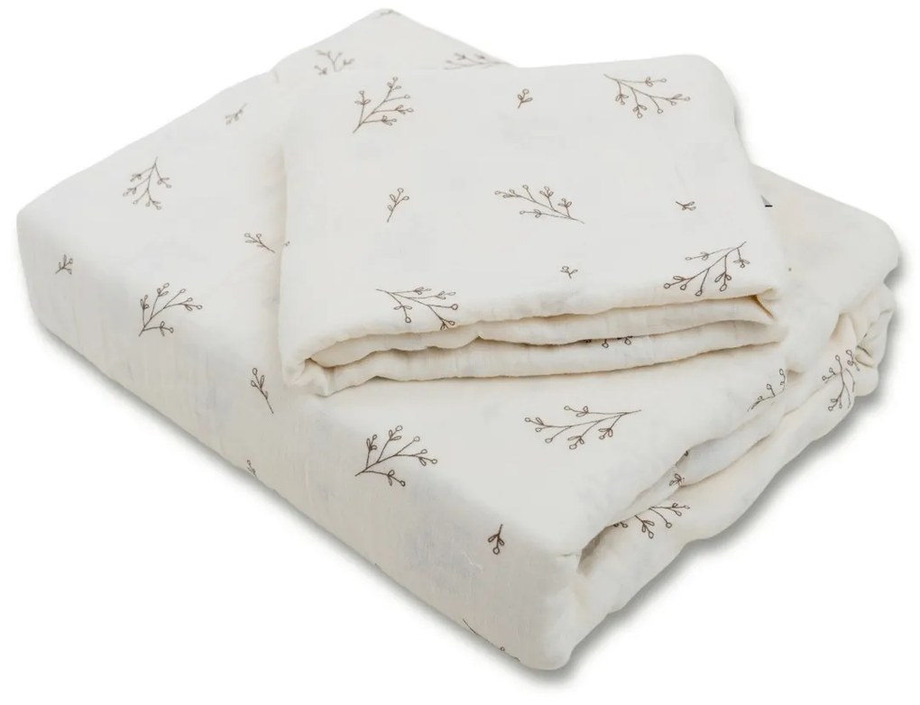 Lenjerie de pat din muselină Matex Crenguțe, 140 x 200 cm, 70 x 90 cm