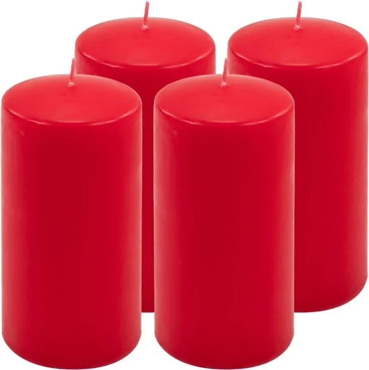 Set de lumânări pilon, 15 cm, Ø 7,5 cm, roșu, 4 bucăți