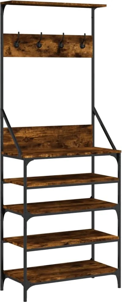 vidaXL Suport de haine cu raft de pantofi stejar fumuriu, 70x34x184 cm