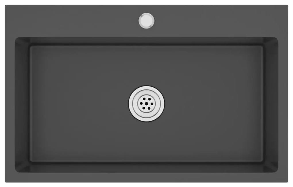 Chiuveta de bucatarie lucrata manual, negru, otel inoxidabil Negru, 70 x 44 x 20 cm (cu orificiu pentru robinet)