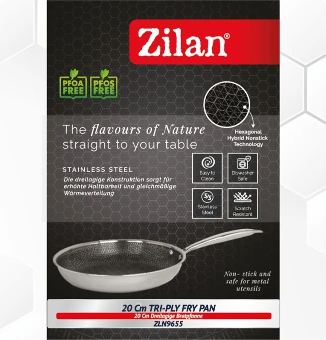Tigaie Zilan ZLN9655 tri-ply, inox,antiaderent, protectie la zgarieturi, usor de spalat, 20 cm,1L