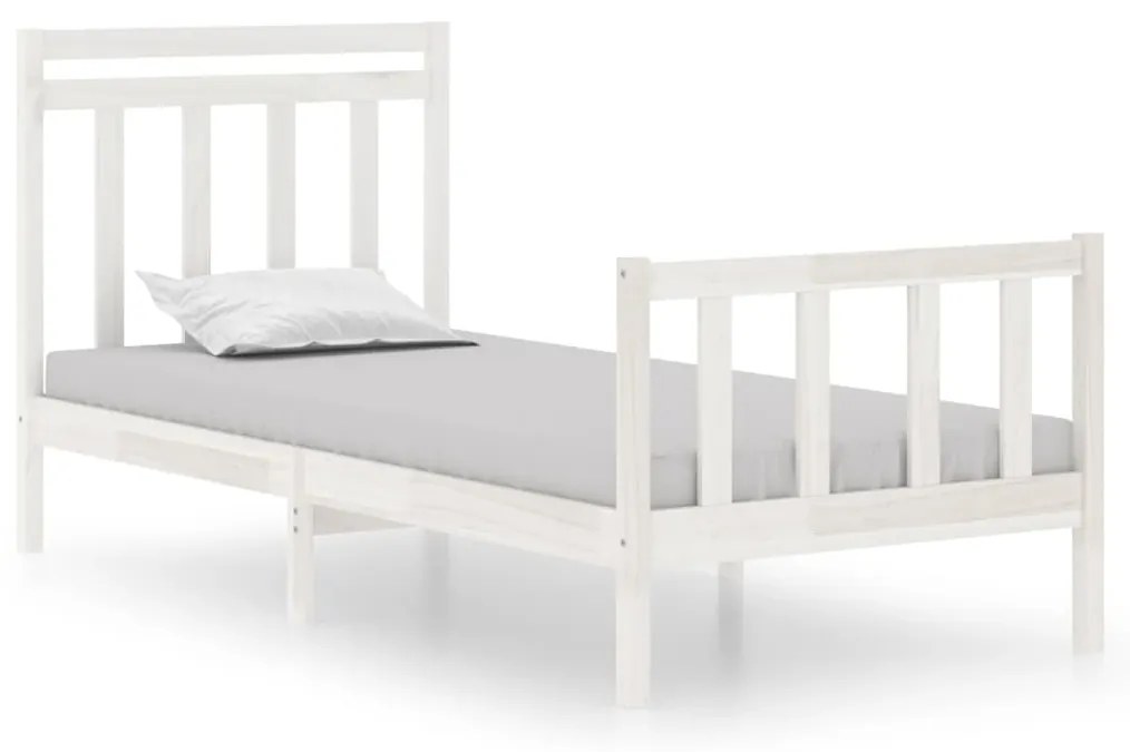 3105346 vidaXL Cadru de pat single, alb, 90x190 cm, lemn masiv