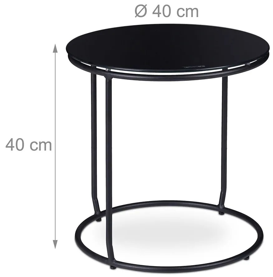 Masuta  rotunda  pentru cafea cu taburet  tapitat inclus Cadru metal Blat sticla Negru  H 40 cm