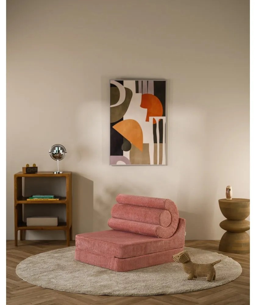 Fotoliu pentru copii roz cu tapițerie din catifea reiată Flipster – Wigiwama