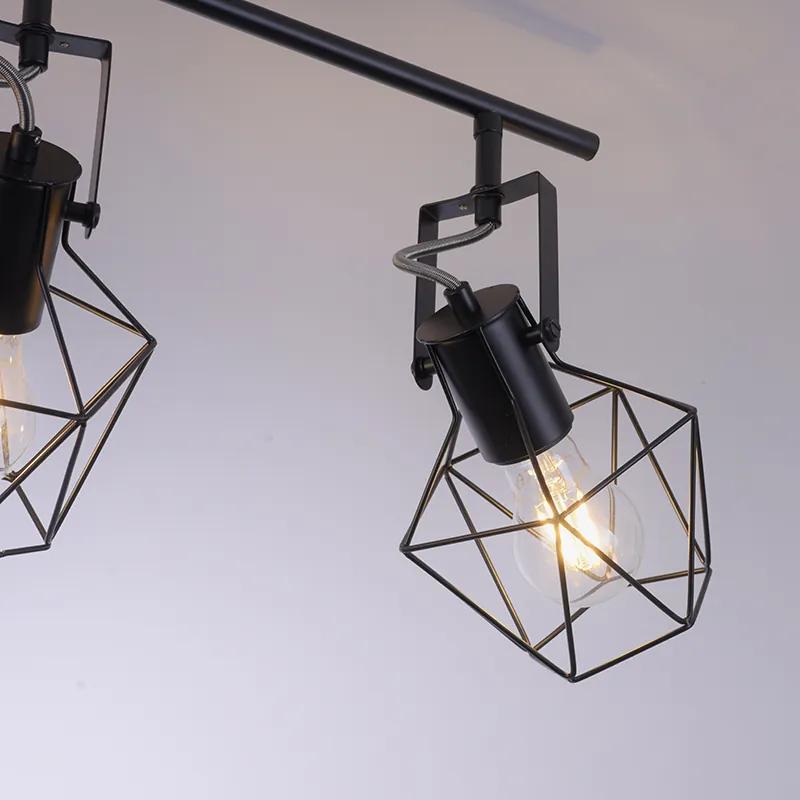 Plafoniera industriala neagra cu lemn cu 4 lumini - Sven