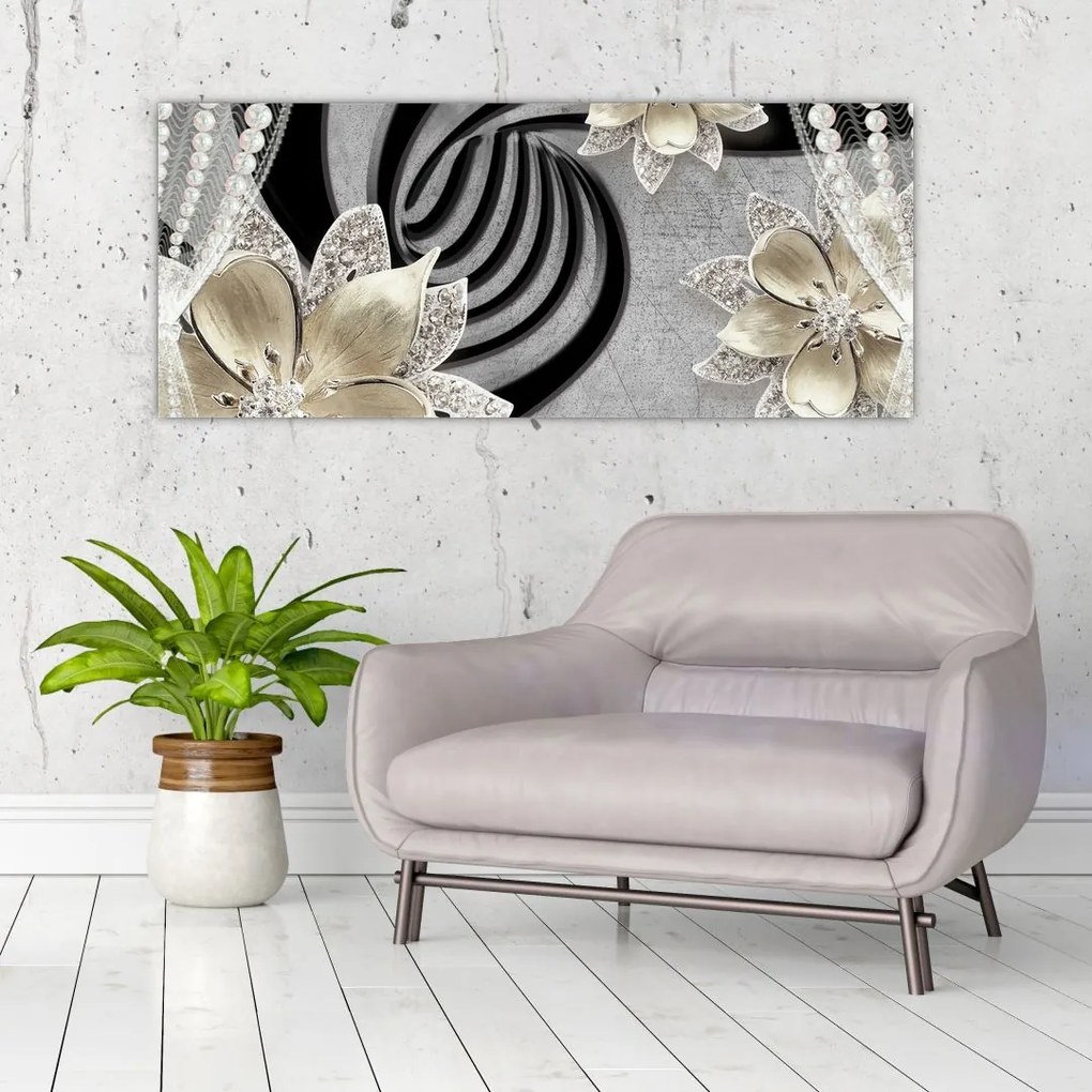 Tablou - 3D Flori aurii (120x50 cm)