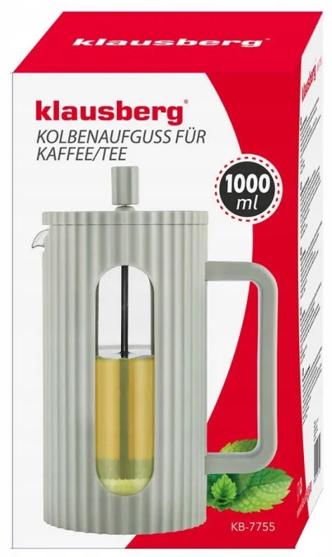 Infuzor pentru cafea/ceai Klausberg KB 7755, 1 l, Carcasa rece, Sticla, Menta
