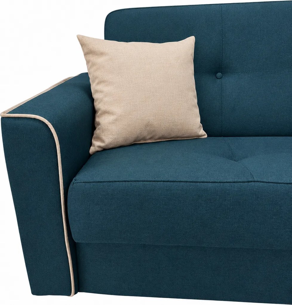 Canapea VERA extensibila, 3 locuri, lada de depozitare, stofa maro + gri, 225x90x90 Albastru, Stofa
