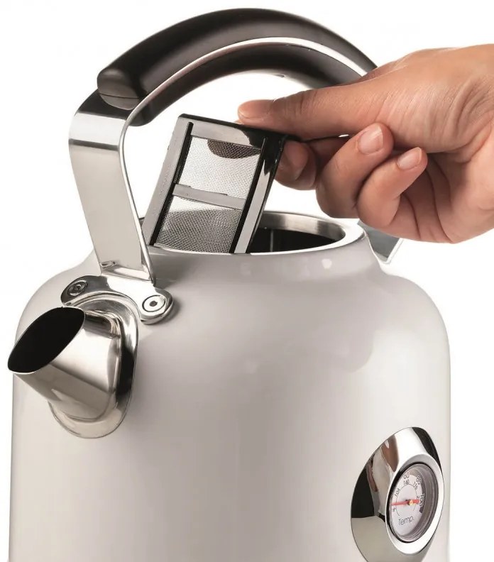 Cana electrica Ariete MODERNA 2854/01, 2000W, 1.7 L, Termometru, 360° rotativa, Filtru detasabil, Alb