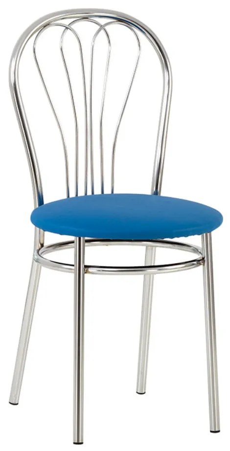 Scaun dining Venus Chrome, piele ecologica, albastru