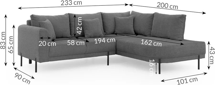 Colțar gri închis cu tapițerie din chenille (cu colț pe partea dreaptă/în formă de ”L”) Mauris – Ropez